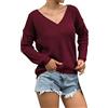 Generico Giacca Donna Primavera Maglione Nero Collo Donna Maglione lavorato a maglia per tempo libero allentato tinta unita con scollo a V da donna Pullover Lupetto Donna Caldo Cotone (Red, L)