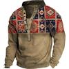 oneforus Uomo Maglietta con Bottoni con Colletto retrò Felpa a Maniche Lunghe con Stampa Indiana Nativa Americana Camicia Henley con Effetto distorsione Top Pullover da Motociclista