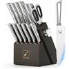 imarku Coltelli Professionali con Ceppo, Set di Coltelli da Cucina Giapponesi da 14 Pezzi in Acciaio Inossidabile con Affilatoio Incorporato, Maniglia Ergonomica