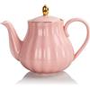 Sweejar Home Teiera in porcellana con infusore e coperchio, teiera con filtro, 890 ml, per tè, caffè, latte, donna, ufficio, casa, regalo a forma di zucca, rosa 1