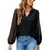 Atxnn Camicia Donna Blusa Scollo a V Manica Lunga Elegante Chiffon Top Pizzo Manica Casual Bolla Maniche Camicetta