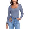 WOWENY Maglietta Termica da Donna in Pile a Maniche Lunghe con Scollo a Cuore, Elegante, a Maniche 3/4, Calda, Comoda, Top Invernale, S