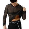 Casey Kevin Manica Lunga Trasparente da Uomo Maglia Trasparente Maglietta Sexy Abbigliamento da Discoteca Maglia Rete Uomo