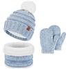 Bequemer Laden Bambino Invernale Cappello Berretto con Pon Pon Caldo Sciarpa Scaldacollo con Fodera in Pile Termici Guanti Manopole per 2-6 Anni Bambina Bimbo