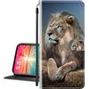 vingarshern Cover per LG K10 (2017) Custodia in Pelle PU,Flip Stand Funzione Chiusura Magnetica Protettiva Portafoglio Custodia LG K10 2017 Cover Con Slots Scheda(Leone)