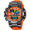 FORSINING Orologio sportivo da uomo colorato alla moda, orologio digitale militare a LED, impermeabile fino a 50 m, casual, analogico, al quarzo, cinturino in silicone con doppio display, Arancione