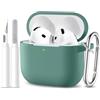 Maledan Cover Compatibile con AirPods 4 2024 Custodia, Case Protettiva Antiurto in Silicone Morbido per Apple AirPods 4 Generazione Custodia con Kit di Pulizia e Moschettone [LED visibile],Verde Pino