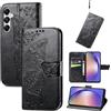 CRAVEN Cover per Samsung Galaxy A55 5G Custodia, 3D in Farfalla Rilievo Pelle Portafoglio Case con Porta Carte, Magnetica Caso con Funzione Stand. Nero