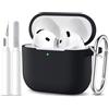 Maledan Cover Compatibile con AirPods 4 2024 Custodia, Case Protettiva Antiurto in Silicone Morbido per Apple AirPods 4 Generazione Custodia con Kit di Pulizia e Moschettone [LED visibile],Nero