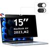 ZOEGAA Filtro Privacy per MacBook Air 15 pollici, Schermo Antispione Magnetico Rimovibile per MacBook Air 15