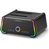 FIDECO Docking Station per Dischi Rigidi, Docking station per HDD SATA USB 3.0 per dischi rigidi con luci RGB, per HDD/SSD SATA da 2,5 e 3,5 pollici, Dual Bay, supporta clonazione offline e UASP