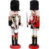 KAHEIGN 2 Pezzi Soldati Schiaccianoci di Legno, 2 Stile 30CM Figure Tradizionali dello Schiaccianoci di Natale Soldato Dipinto in Legno di Pino Premium per Casa Camino Decorazione (Tamburo & Spada)