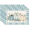 Bonhause Set di 4 tovagliette all'americana con foglie di eucalipto e zucche, 30,5 x 45,7 cm, motivo scozzese blu di bufalo autunnale, per il Ringraziamento, cucina, sala da pranzo, lavabili, per