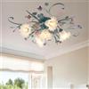 meibeileil Plafoniera Led Soffitto Di Stile Country,Lampadario Con Paralume In Vetro E Rose In Ceramica Rosa,Lampadari Dal Design Floreale Vintage Per Soggiorno Camera Da Letto Ristorante Corridoio