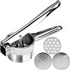 ANCLLO Schiacciapatate in acciaio inox, schiacciapatate manuale per patate, frutta, verdura, marmellate, zucca, alimenti per bambini e altro ancora, 3 dischi intercambiabili per fini, medi e