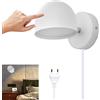 BOBOPAI Lampada da Parete Interno con Spina, LED 9W Applique da Parete Touch Control Dimmerabile, Girevole a 350° Lampada da Comodino, 3000K Bianco Caldo Regolabile Luce Lettura per Camera da Letto,Bianca