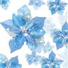 Boao 24 fiori di Natale glitterati a forma di stella di Natale, fiori artificiali, per matrimonio, albero di Natale, Capodanno, ornamenti (blu)
