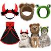 Xuniea 4 pezzi costume di Halloween per animali domestici, gatto, leone, criniera, mantello, cappello da diavolo, cappello a rana, per gatti e cani di piccola taglia, per feste di Halloween, cosplay di