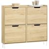 SoBuy Scarpiera Salvaspazio Slim da Ingresso - Mobile Portascarpe con 4 Ante a Ribalta Regolabili in Legno - Armadio Scarpiera Alta e Stretta per Bagno o Corridoio, 100x19x91 cm，Naturale, FSR100-N