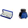 Waterman S0952060 Penna Stilografica, Pennino Medio, Colore Metallica con Finiture Cromate, Confezione Regalo + S0110720 Flacone d'Inchiostro, Blu