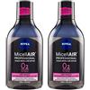 NIVEA MicellAIR Professional Acqua Micellare Bifase da 400 ml, Acqua Micellare Struccante per Trucco Waterproof, Acqua Micellare Detergente con Estratti di Tè Nero (Confezione da 2)