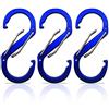 Holesto Set di 3 mini moschettoni - Moschettoni piccoli a S - Moschettone portachiavi - Moschettoni ganci doppio - Portachiavi nero - Moschettoni outdoor - Moschettone alluminio (Blu 66x30 mm)