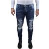 R. J. Collezioni Jeans Denim Uomo Pantalone Blu Scuro Slim Fit Aderente Stretch con Strappi (54)