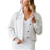Silver Basic Giacca in Denim Vintage da Donna Slim Fit Leggera Jeans Denim Cotone Cappotto con Perle e Perline S,Bianco-1