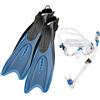 Cressi Palau Pinne Regolabili per Immersioni, Apnea e Snorkeling, Unisex, Blu/Azzurro, XS/S (35/38) + Marea Maschera Subacquea a Due Vetri Separati per Immersioni, Apnea e Snorkeling + Dry Snorkel