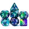 Cusdie Set di 7 dadi poliedrici per giochi di ruolo come Dungeons and Dragons, per giochi di ruolo (4 colori: verde/viola/blu/giallo)