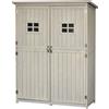 Outsunny Casetta da Giardino con Porta Doppia e Tetto inclinato, Mensole e Finestre, in Legno, 127.5x50x164cm, Grigio chiaro | Aosom Italy