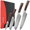 Matakumi set coltelli da cucina con motivo damascato inciso, lame affilate in acciaio al carbonio con manici ergonomici per un uso comodo e duraduro, set coltelli da cucina professionali da 4 pezzi