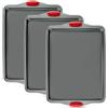 Boxiki Kitchen Set 3 Teglie da Forno Antiaderenti in Acciaio al Carbonio - Vassoio per Biscotti con Manici in Silicone, Placca da Forno Resistente a Deformazioni e Ruggine, Senza PFOA per Cottura Uniforme