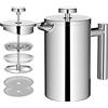 MaxMiuly Caffettiera French Press 0,65 litri, 3 tazze in acciaio inox a doppia parete, 650 ml, piccola pressa francese, argento