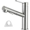DAYONE - Rubinetto da cucina con doccetta estraibile, in acciaio inox SUS304 ad alta pressione, miscelatore da cucina con 2 tipi di getto, girevole a 120°, rubinetto da cucina per cucina, spazzolato
