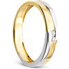 Orovi - Anello da donna bicolore in oro giallo e bianco con diamante da 0,03kt, fede nuziale in oro 14kt (585) e diamanti brillanti e Due ori, 52 (16.6), cod. OR9174R52