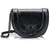 Pinko Love Round Click Mini Nappa Crinckle Laminata, Borsa Donna, Z99B_Nero Limousine Block Color, Taglia Unica