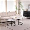 TTATC Set di 2 Tavolini Impilabili con Gambe in Metallo, Piano in MDF in Finto Marmo, Tavoli Rotondi Moderni per Soggiorno, Camera da Letto,80 * 60CM, Nero