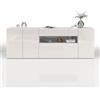 WHOUS Credenza e Buffet POTENZA per Soggiorno con 3 Ante, 1 a Ribalta e 1 Cassetto, Madia per Salotto, Cucina e Sala da Pranzo in Legno, 220x40x81 cm, Bianco Laccato Lucido