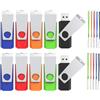 WOOOLKEN Chiavetta USB 1GB 10 Pezzi Pennetta Girevole Pen Drive USB 2.0 Unità Memoria Flash per l'archiviazione e il backup dei dati (colori misti: nero rosso blu arancione verde)