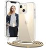 OLEPHY Trasparente Cover con Cordino per iPhone 15 6,1'', D'oro | Custodia con Regolabile e Rimovibile Collana, Protezione Completa [Antiurto] [AntiGraffio] Case con Laccio Tracolla,