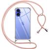 Pnakqil Cover per iPhone 16 Plus con Cordino, Trasparente Custodia con Laccio Tracolla Cellulare Girocollo Collana Protettiva per iPhone 16 Plus 6.7, Rosa