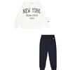 Champion Legacy Script Shop G (405044) - Ultra-light Soft Compact Powerblend Fleece Crewneck & Rib Cuffs, Tuta sportiva Bambine e ragazze, Marshmallow/Blu Marino (STR/NNY), 3-4 anni