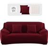 Lydevo Copridivano Elasticizzato 3 Posti Fodere Copri Divano con Braccioli con 2 Copricuscini Moderno Copridivano Fantasia Universale Antiscivolo Lavabile Divano Protector,Vino Rosso