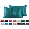 FARFALLAROSSA Set di 2 Federe in Raso 50 x 80 cm Verde Acqua, Federa Cuscino Letto Morbida e Setosa al Tatto, Chiusura a Busta, Antiacaro e Ipoallergico, Protezione Capelli e Pelle & Antirughe