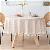 NINGHOME Tovaglia in cotone e lino, diametro: 220 cm, tovaglia rotonda in tessuto di cotone e lino copertura circolare per tavolo da pranzo in cucina decorazione