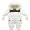 BRONG Bambino Inverno Tuta da Neve Pile Pagliaccetto Neonato con Cappuccio Tuta Colletto di Pelliccia Rimovibile Tutine Antivento Completo con Guanti Bianco 9-12 Mesi