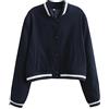 Generic Giacca da baseball da donna: giacca college morbida per le attività all'aria aperta, vintage, bomber da donna, morbida, felpa corta, comoda, giacca sportiva vintage, Blu marino, S