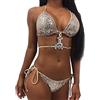 Generic Paillettes con Costume da Bagno Bikini Donna, Cinturino Diviso con Diamanti, Slip Vita Alta, Costumi Mare (Gold, L)