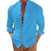 BOTCAM Camicia in lino da uomo in cotone e lino, tinta unita, con bottoni, a maniche lunghe, alla moda, sottile, estiva, leggera, sottile, per il tempo libero, Azzurro cielo., XXXXL